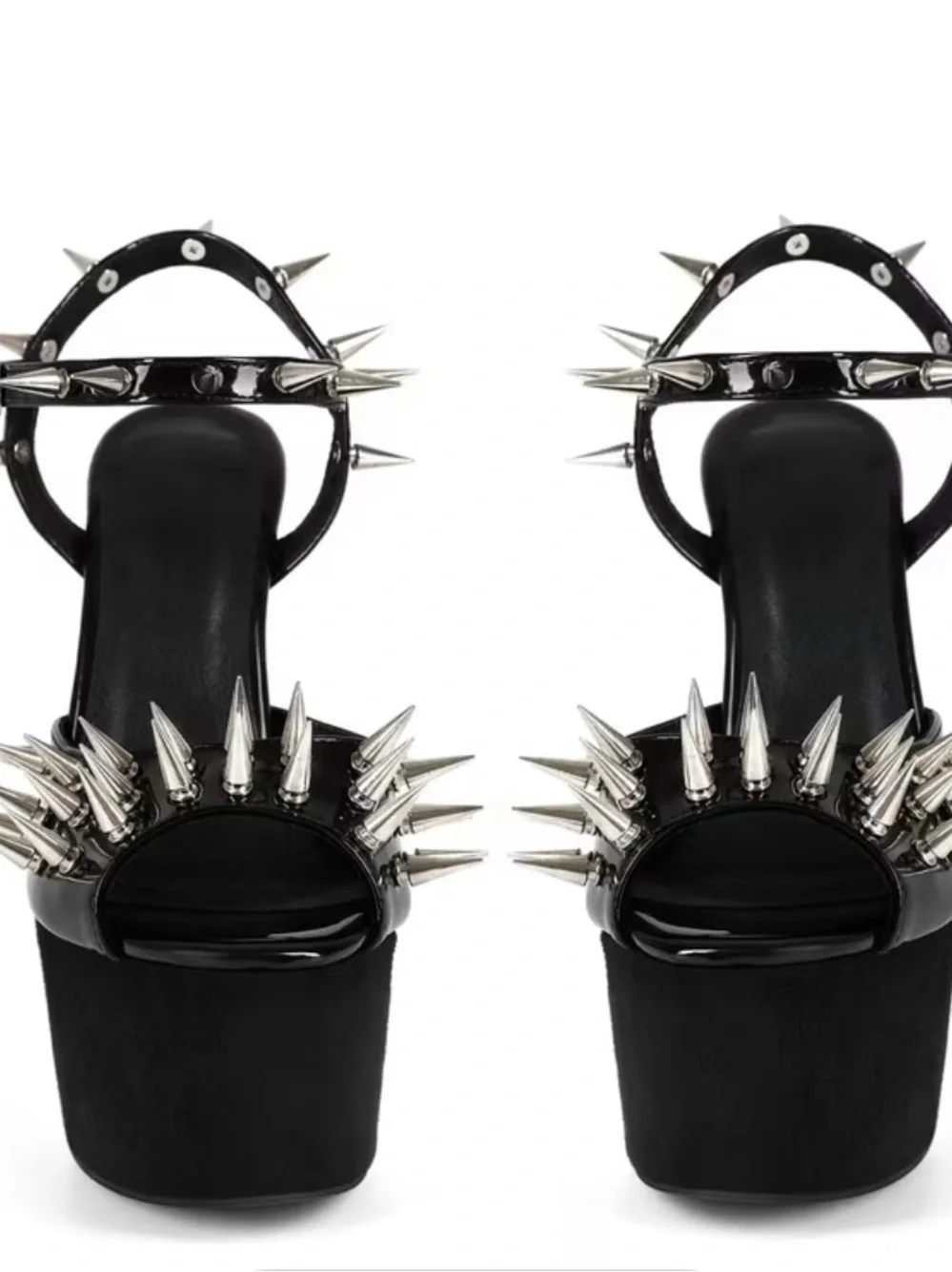 Sexy Gothic Black Spiked Platform open toed High Heels - size 38 or 7.5 NWOB